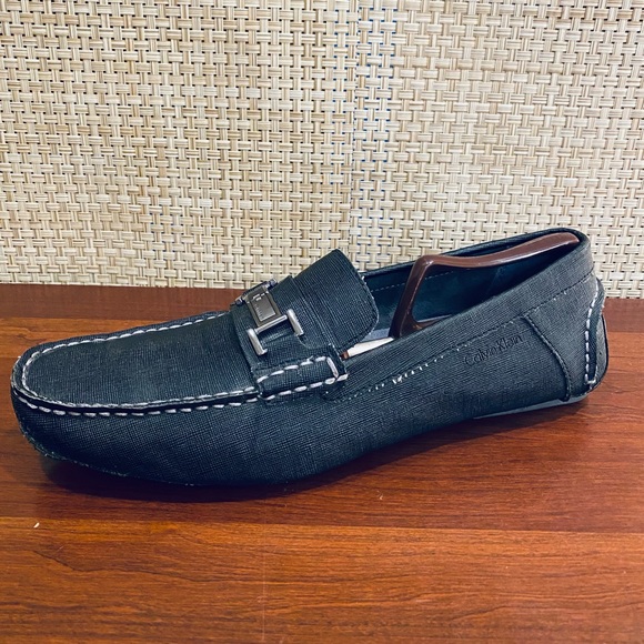 🌟HP🌟GUC Calvin Klein Morrie Black Textured Leather Driving Moccasins Loafers… - Picture 4 of 9